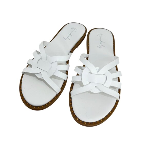 Wonderly Tara Womens White Woven Slide Sandals Size 7.5 Faux Leather - Picture 2 of 13